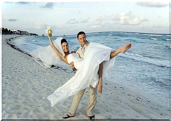 Newlyweds on the beach