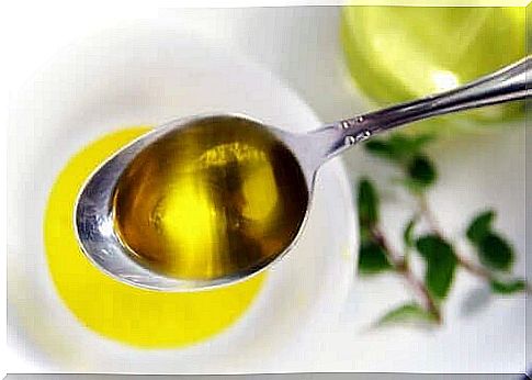 Olive oil on a spoon