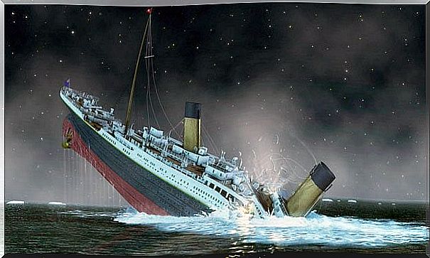 The sinking Titanic